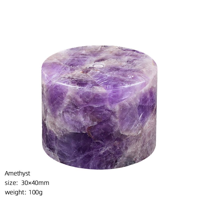2465 Base de inserção de incenso de pedra natural personalizada, enfeite de pedra de aromaterapia de decoração Zen para casa, suporte de incenso de arame de ametista cilíndrico.