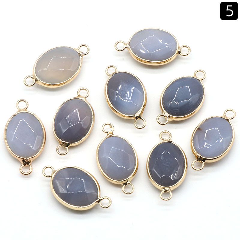 1379-Pingente de seção de bainha oval de ágata de cristal natural colar colar de furo duplo acessórios pulseira módulo