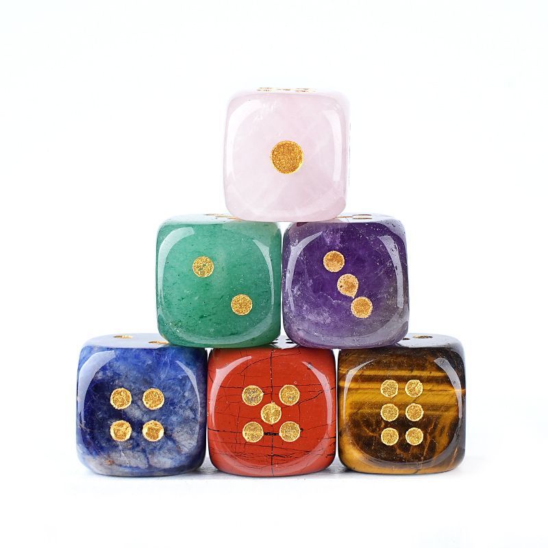 Dados de cristal natural transfronteiriço casual jogo de tabuleiro ágata jade escultura cantos arredondados 15mm pontos dados de pedra semipreciosa