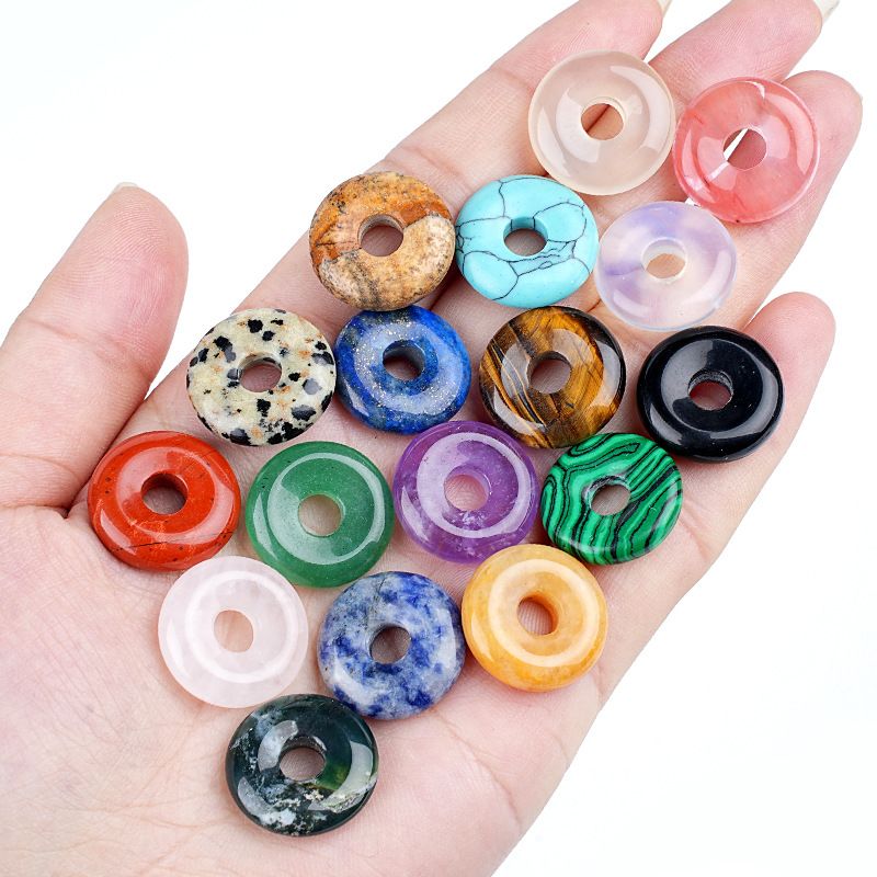 18Mm fivela de segurança de pedra natural pingente grande buraco redondo ágata nostálgico acessórios de jóias de cristal ametista fivela de segurança