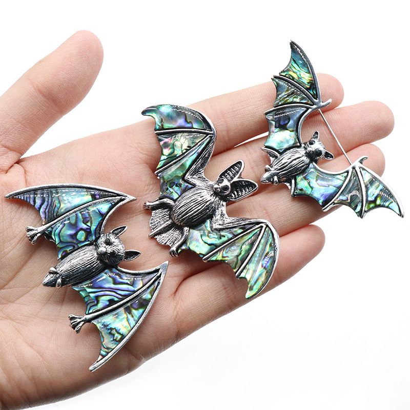 1533-AbaloneShell Abalone Shell Bat Broche Colar, liga incrustada Shell Pingente