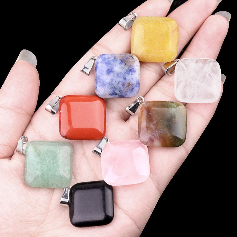 1822-24Mm cristal ágata jade quadrado pingente diagonal, pingente quadrado de pedra semi-preciosa acessórios de jóias DIY