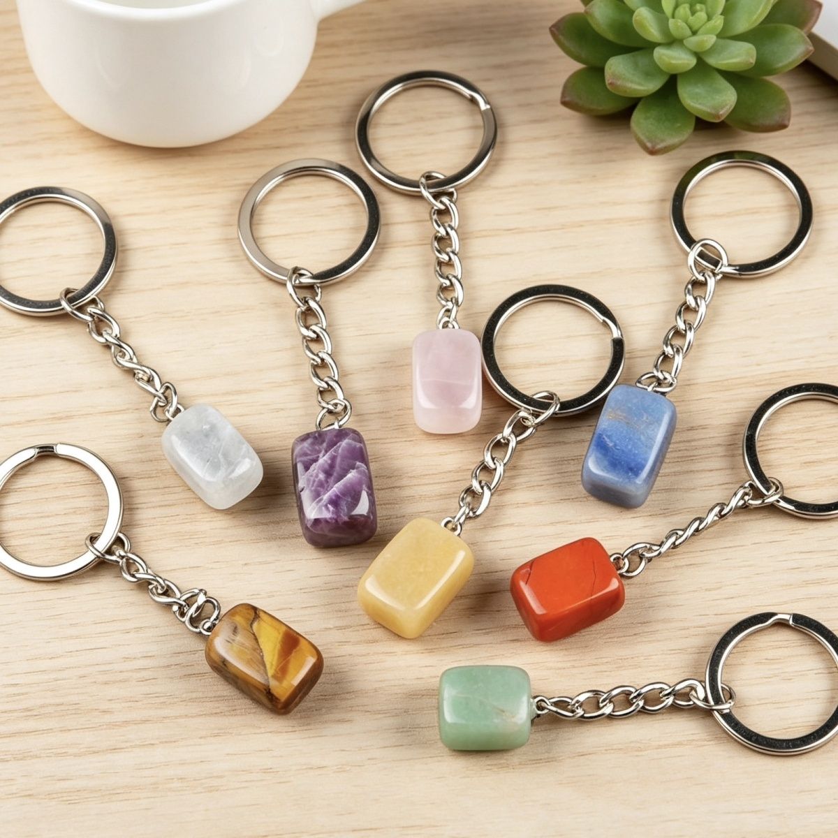 1788-Cristal Colorido Pedra Irregular 16mm Chaveiro Quadrado Comprido DIY Gem Pingente Opala
