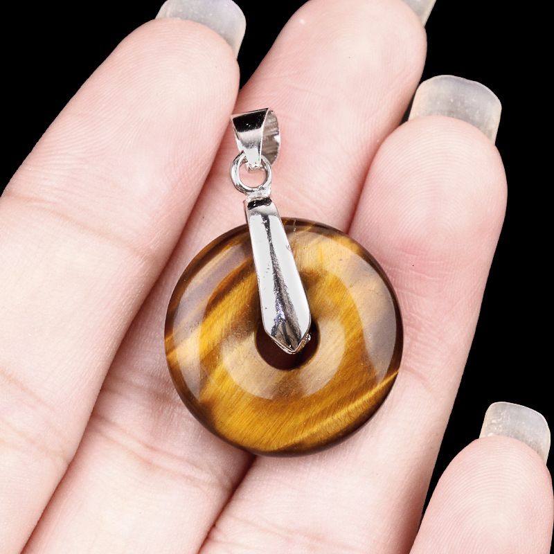 2078-Acessórios de pingente de fivela de segurança para os olhos de ametista, colar de donut de cristal de jade dongling