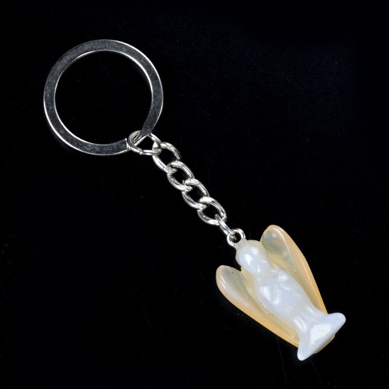 1716-Pingente de chaveiro de anjo pequeno, pingente de chaveiro de anjo esculpido de ágata de cristal
