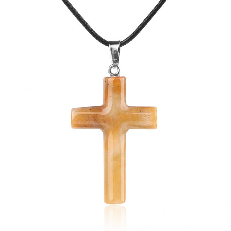 1488 Colar de cruz de cristal natural de 40 mm de venda quente elegante versátil grande pingente de cruz de ágata redonda