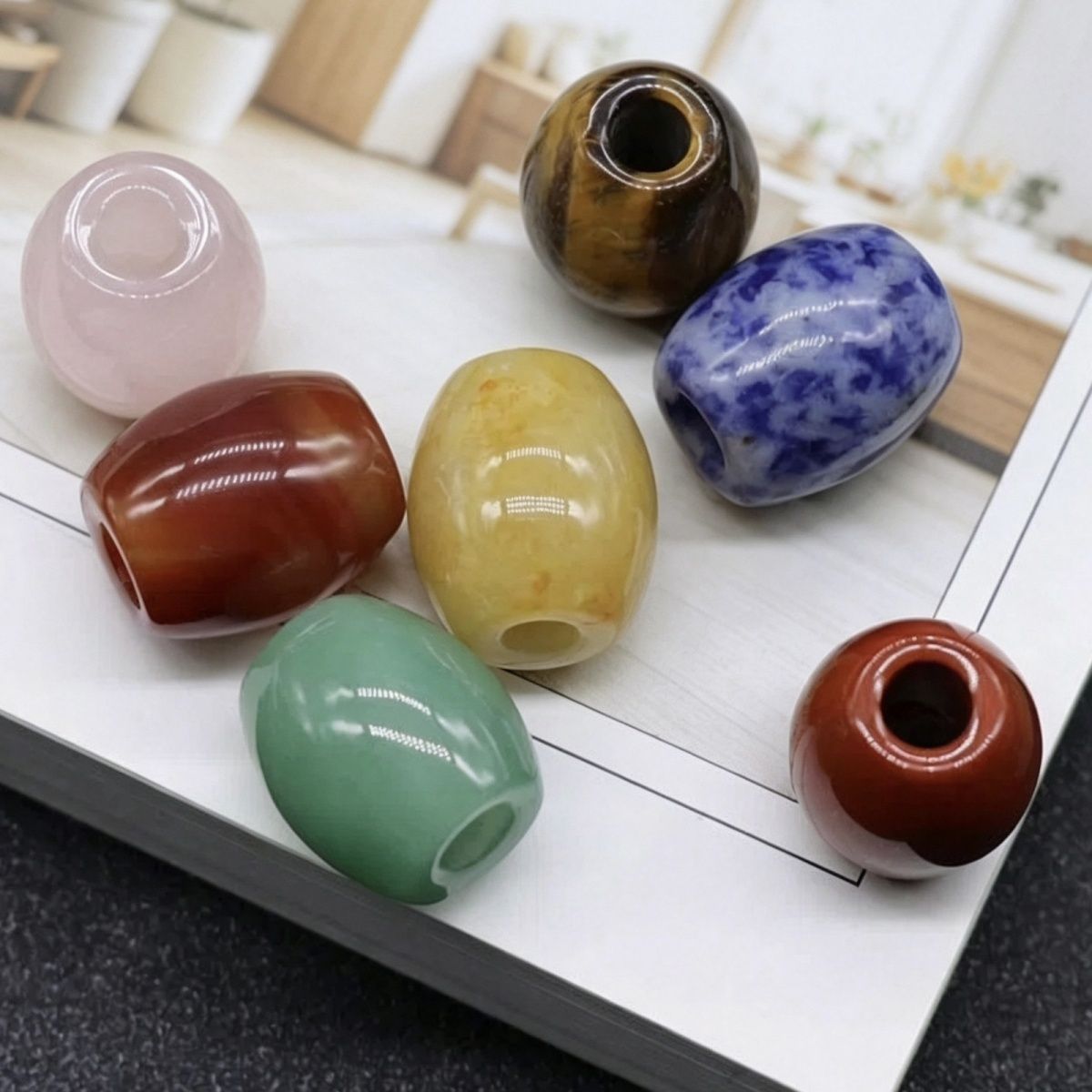 326-Grandes Buracos Grânulos Cristal Ágata Jade Barrel Grânulos Grandes Buracos Soltos 16 × 18mm Abertura 5mm Acessórios para Jóias