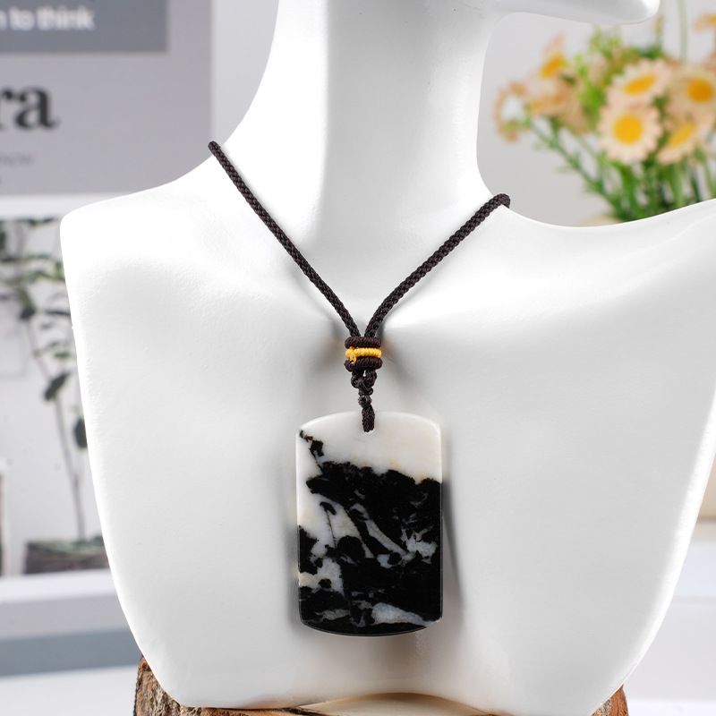 Pingente de marca retangular de jade de cristal natural seguro colar de jóias estilo chinês local cênico atacado