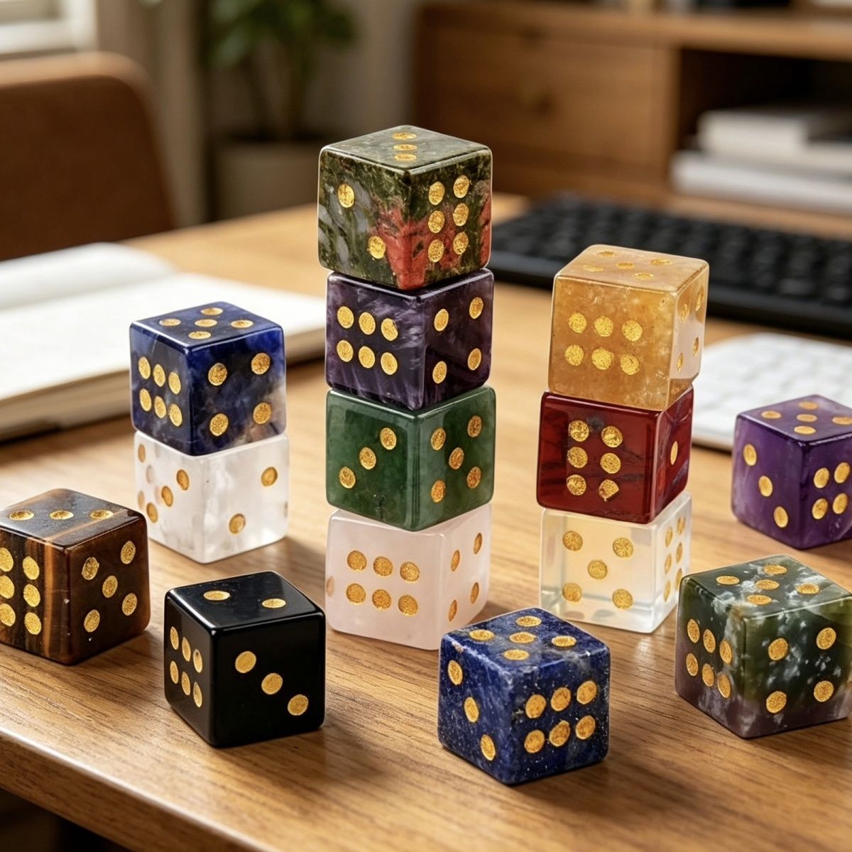 16Mm dados de cristal natural pontos de jogo de tabuleiro casual adereços escultura em pedra áspera ângulo reto cor de pedra semipreciosa