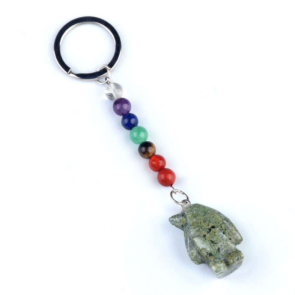 1961-Chaveiro de pinguim de pedra de cristal colorido, pingente de jóias de chakra, pingente de chaveiro de animal pequeno