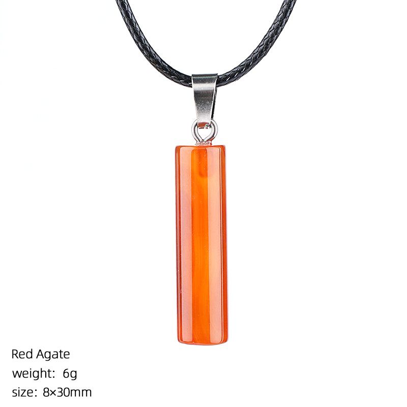Colar cilíndrico de cristal natural 30Mm transfronteiriço europeu e americano estilo simples ágata escultura em pedra bruta pingente cilíndrico de pedra preciosa