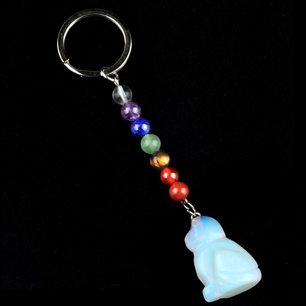 1956-Chaveiro de gatinho de pedra de cristal colorido, pingente de jóias de chakra, pingente de chaveiro de animal pequeno
