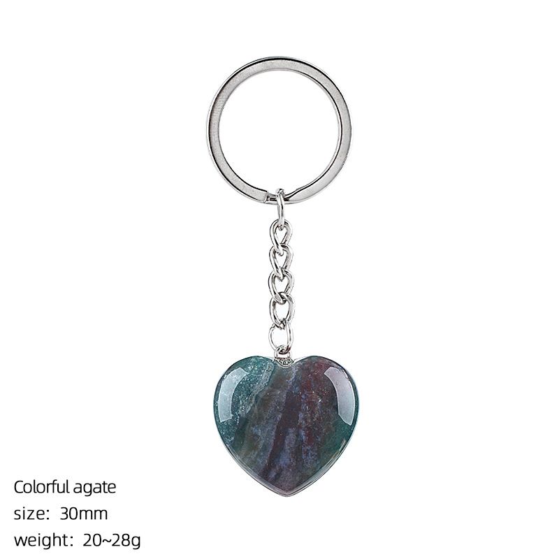 30Mm cristal natural amor chaveiro bonito saco decoração do carro pedra áspera polida pingente de coração de pedra semipreciosa
