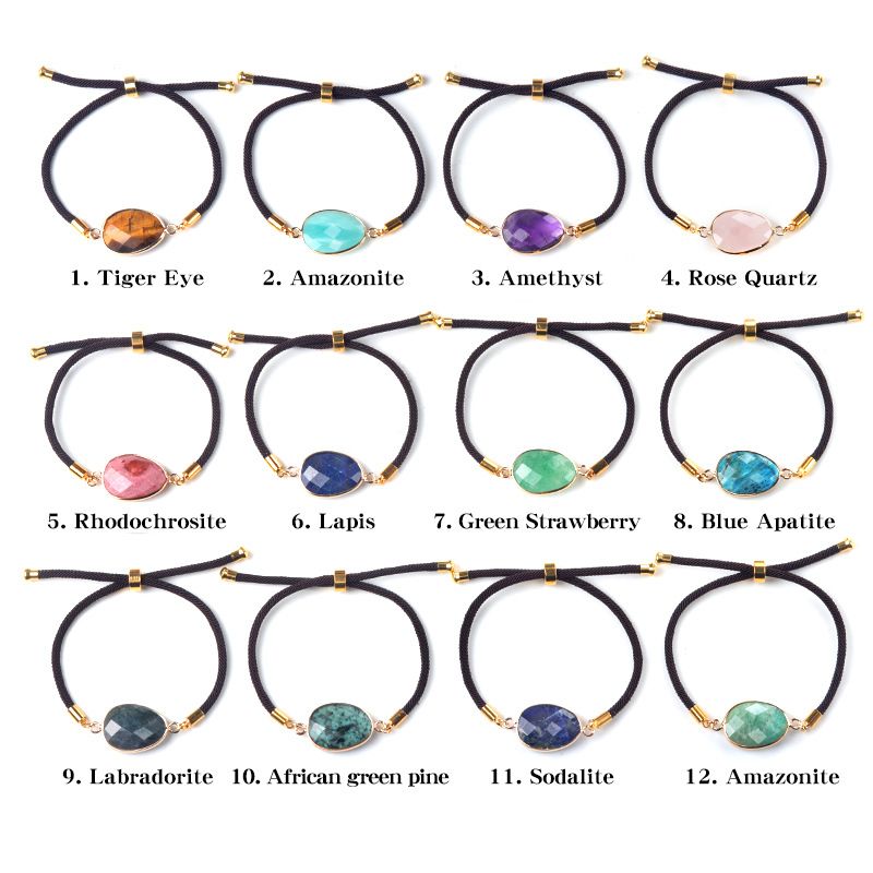 1711-Pulseira de bainha irregular com corte de ametista natural Corda de mão ajustável para casais masculinos e femininos