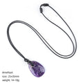 Colar de cristal natural, joias de corrente de suéter versátil retrô, corda trapezoidal tecida à mão com orifício grande, pingente de pedra áspera.
