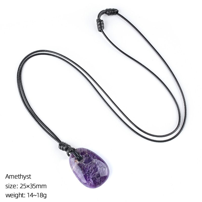 Colar de cristal natural, joias de corrente de suéter versátil retrô, corda trapezoidal tecida à mão com orifício grande, pingente de pedra áspera.
