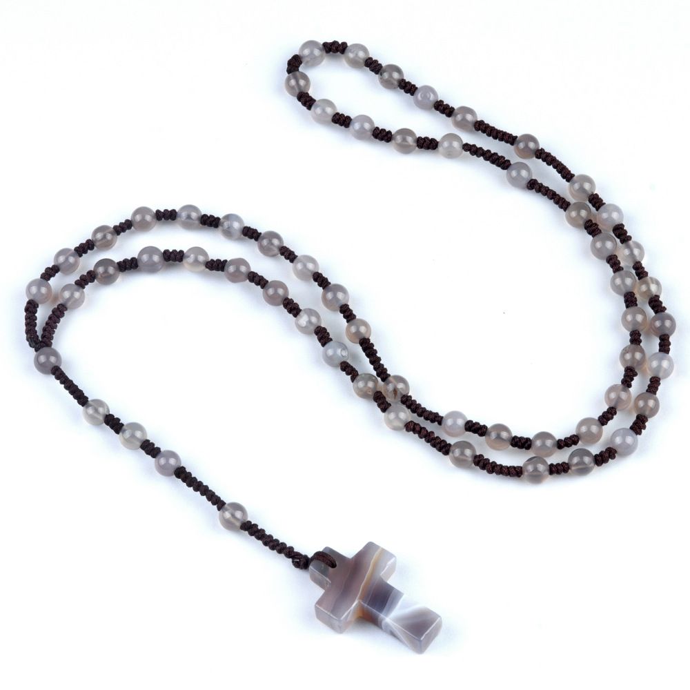 1800-Pedra de ágata de cristal natural 6mm cordão de rosário de mão cordão redondo pingente de cruz tecido DIY