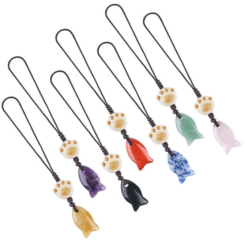 2431 Pingente de peixe pequeno de cristal natural bolsa de chave de telefone celular decoração de pedra natural gato bonito garra pingente de peixe pequeno