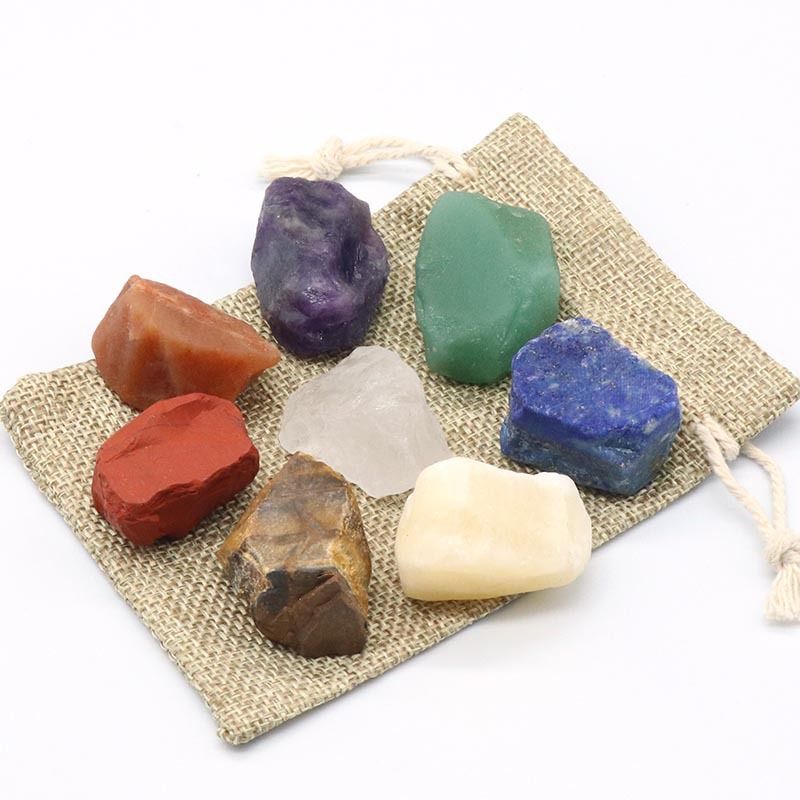 Caixa de presente de pedra de cristal de pedra colorida Chakela, conjunto de pedra áspera de bola redonda, conjunto de presente de Natal Chakela.