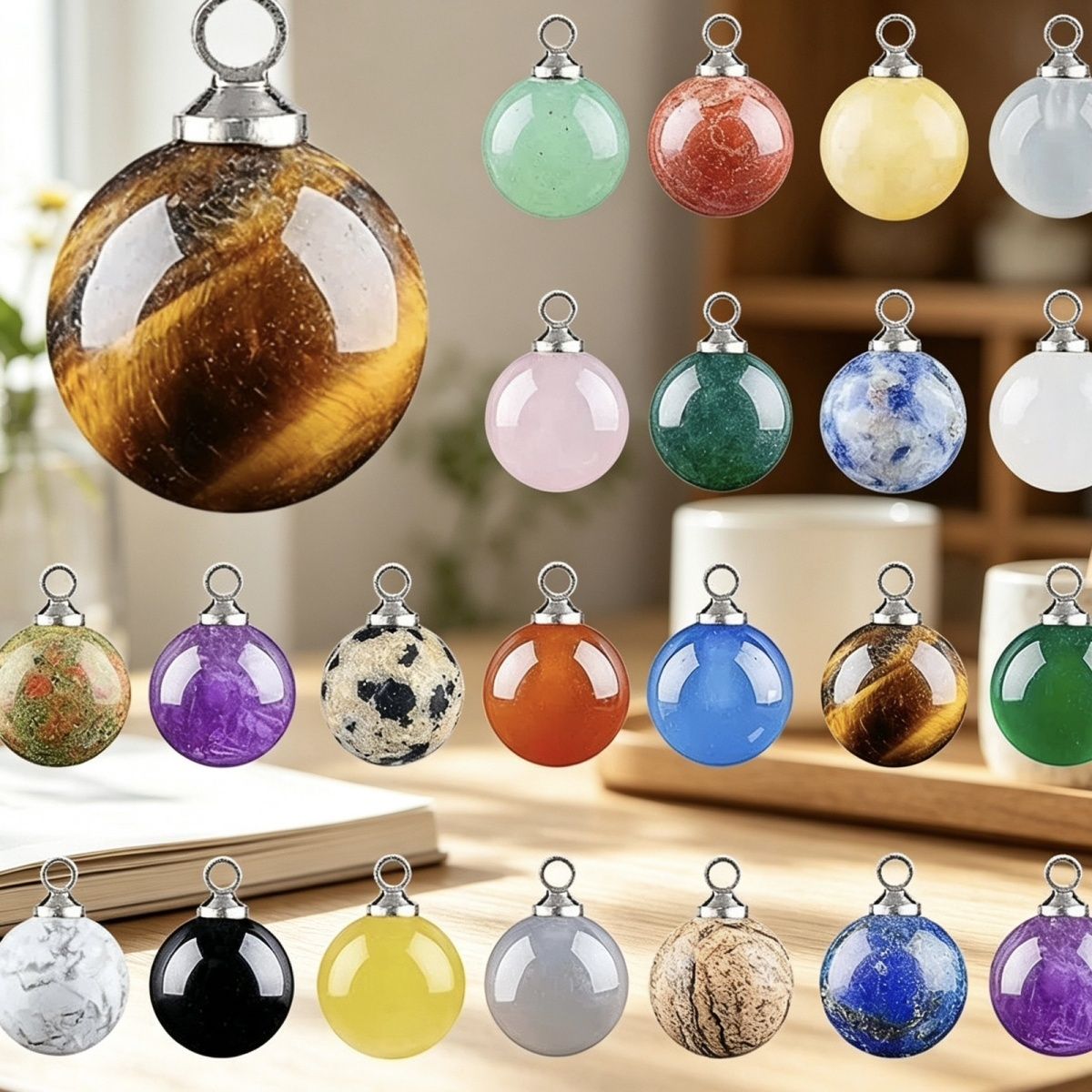 10Mm pingente de bola de pedra natural artesanal brincos pulseira colar de cristal contas soltas redondas acessórios de jóias