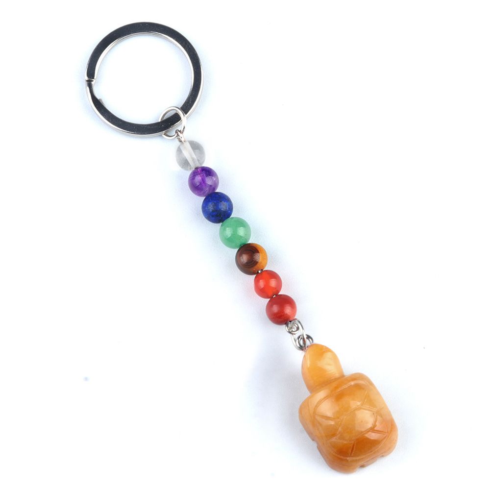 1955-Chaveiro de tartaruga de pedra de cristal colorido, pingente de jóias de chakra, pingente de chaveiro de animal pequeno