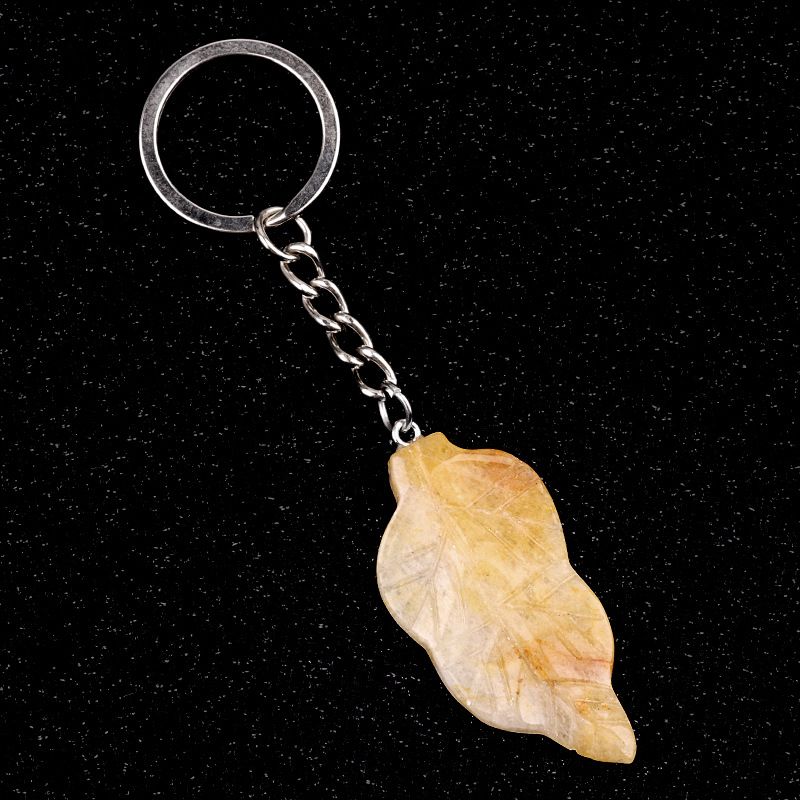 2073-Folha de cristal ágata pedra semi-preciosa chaveiro DIY pingente pena pingente decorativo acessórios de jóias