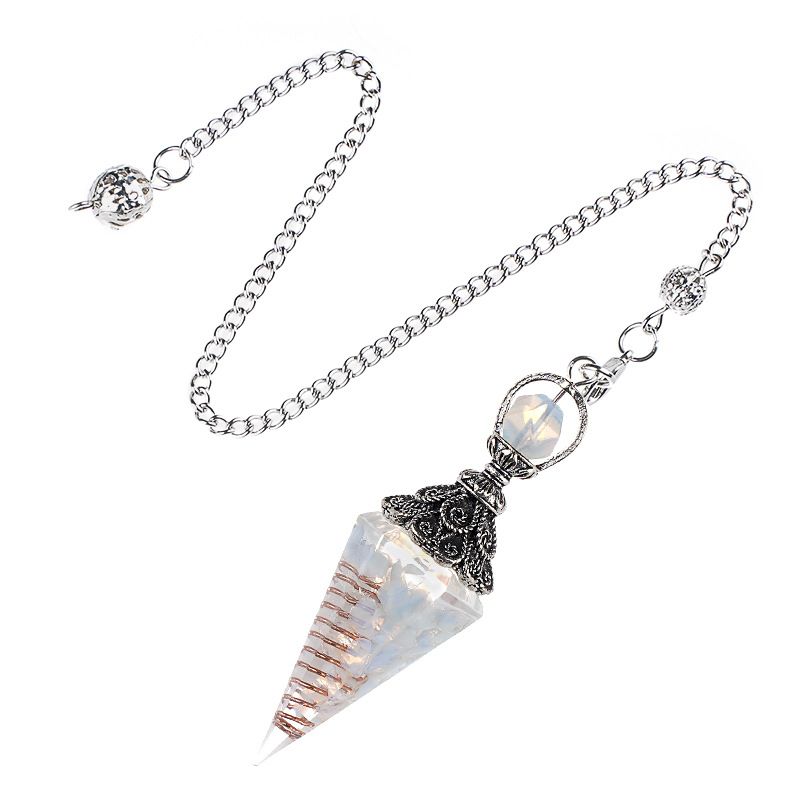 Pêndulo de cristal natural Pêndulo de resina de cone hexagonal de prata antiga envolto em epóxi