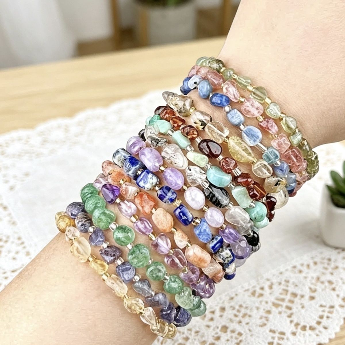 2077-Pulseira de ametista cristal azul turmalina cabelo cristal pulseira de pedra irregular mercadoria cênica