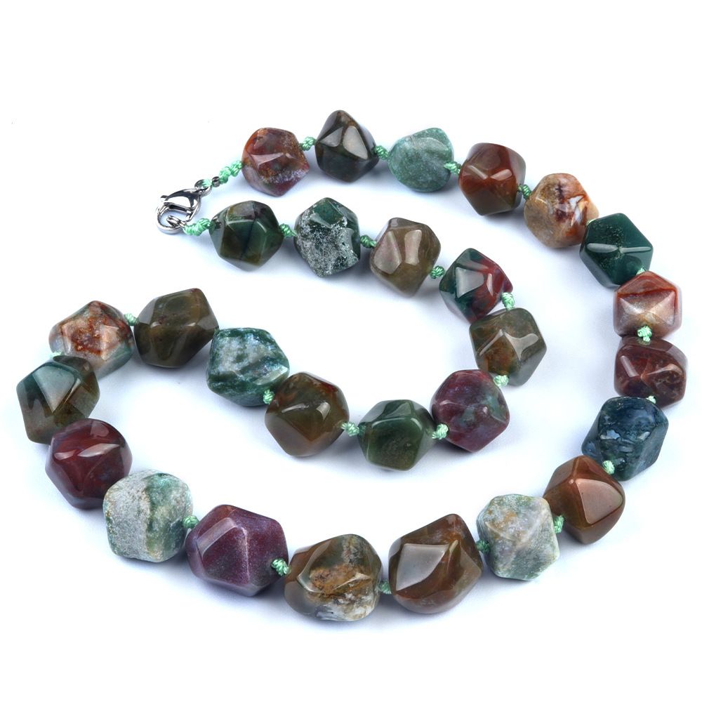 1906-Colar irregular de jade de ágata de cristal natural, pedra bruta polida e polida com colar de forma atada