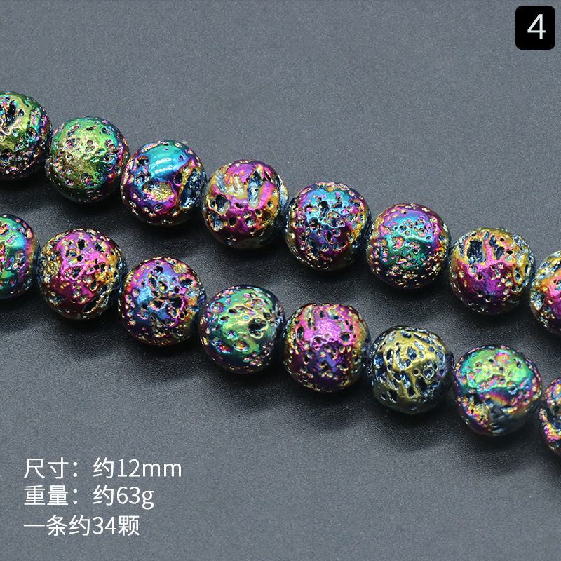 1417-Pedra Vulcânica Colorida Natural Contas Redondas DIY Acessórios De Jóias Frisadas Feitas À Mão Rocha Vulcânica Galvanoplastia Cor Grânulos Soltos
