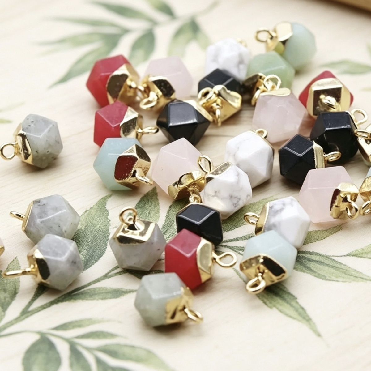 1983 Ágata jade cristal pedra semi-preciosa, galvanizado ouro borda estrela anis pingente DIY pulseira colar acessórios de jóias