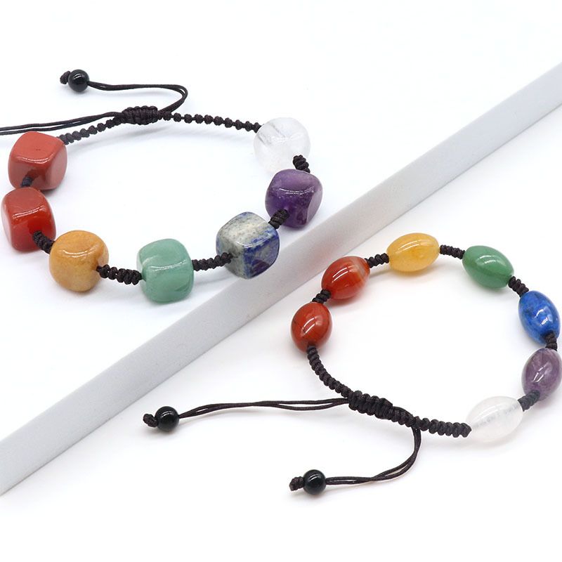 1230-Pulseira tecida de contas de arroz quadradas coloridas, pulseira colorida de ágata de cristal natural, jóias transfronteiriças