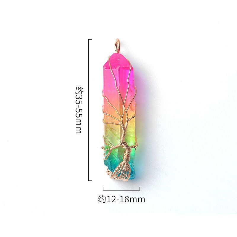 1618-Natural pilar de cristal branco enrolamento de seda Árvore da Vida pingente galvanoplastia colorido