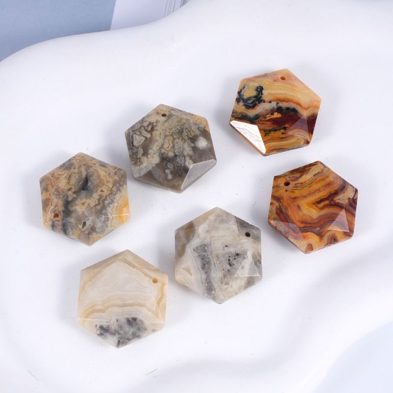 Acessórios de pingente de hexagrama de cristal natural Agate perfurado corte geométrico grande satélite colar de pedra