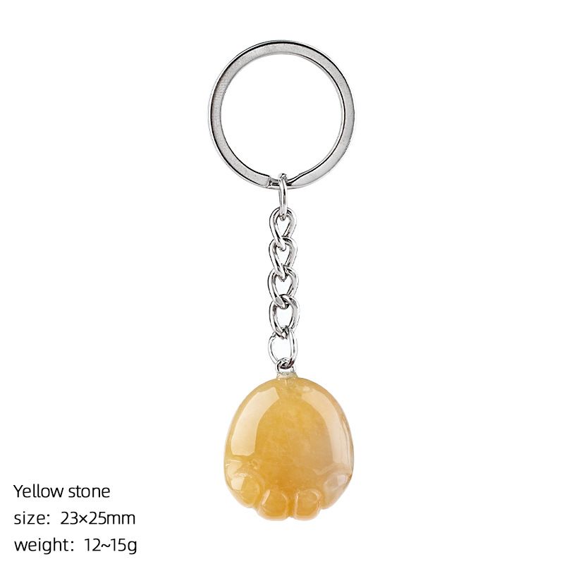 Pé de cristal natural chaveiro DIY saco de roupas bonito gravura decorativa semi-preciosa gato garra pingente