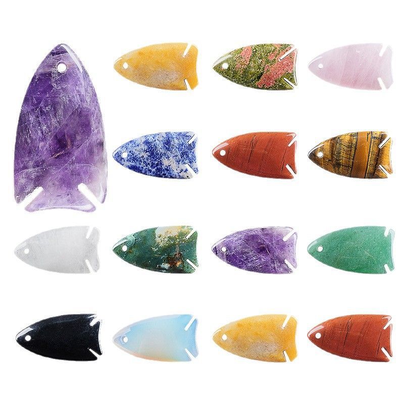 Pingente de peixe pequeno de cristal natural de 40Mm Pingente de colar DIY, gravura em pedra ágata com orifícios acessórios de jóias em forma de peixe