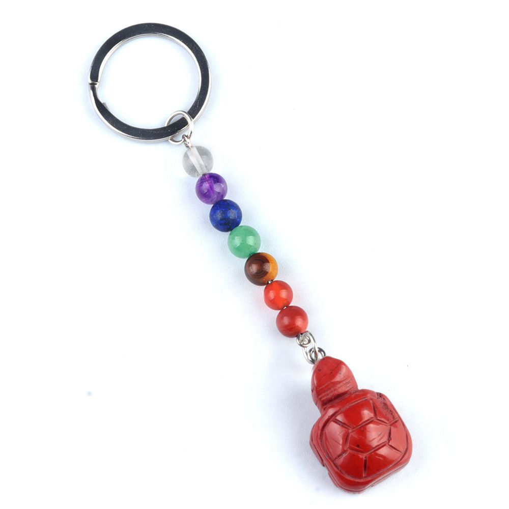 1955-Chaveiro de tartaruga de pedra de cristal colorido, pingente de jóias de chakra, pingente de chaveiro de animal pequeno