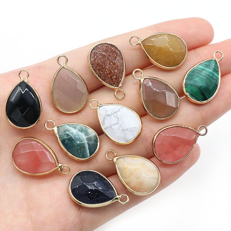 1375-Pingente de gota de água com bainha de cristal natural pendurado pingente de gota de água DIY pulseira colar material de jóias