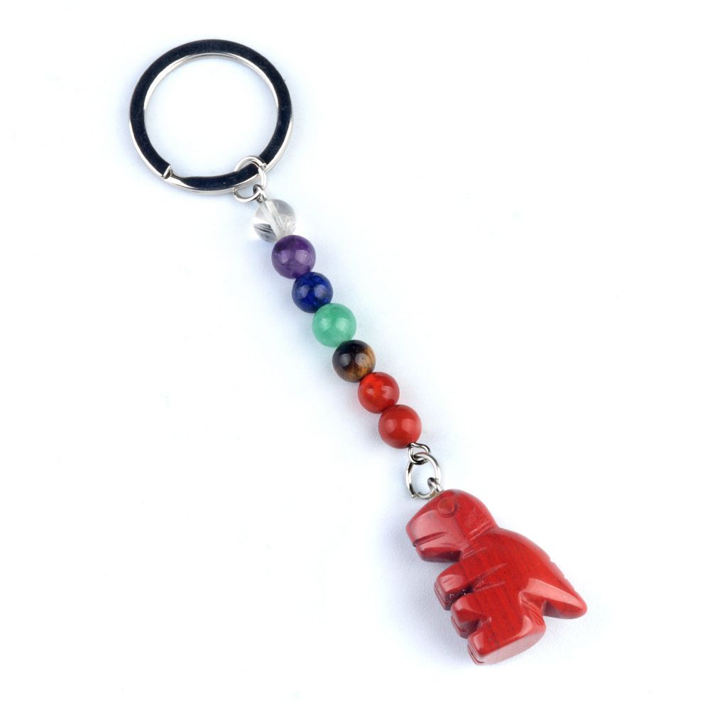 1953 Chaveiro de dinossauro pequeno de pedra de cristal colorido, pingente de jóias de chakra, pingente de chaveiro de animal pequeno