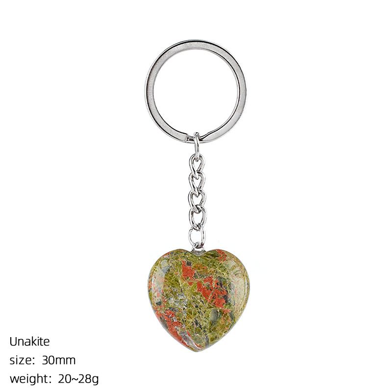30Mm cristal natural amor chaveiro bonito saco decoração do carro pedra áspera polida pingente de coração de pedra semipreciosa