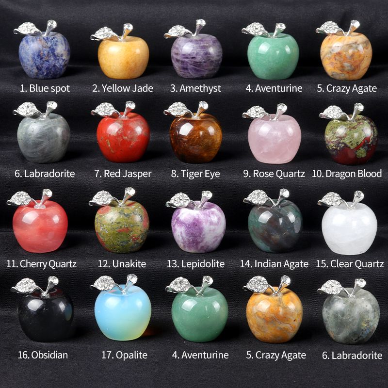 Maçã grande 1742-30Mm, ornamento de pedra de cristal natural, ornamento de maçã de cristal de Natal na véspera de Natal