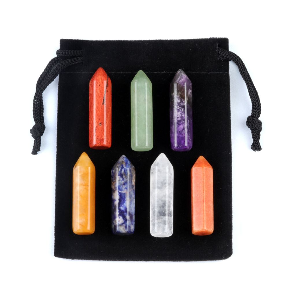 1629-Sete veios coluna hexagonal pontiaguda simples 7 pcs um pacote de pedra de cristal natural 32mm conjunto de coluna hexagonal de pedra colorida