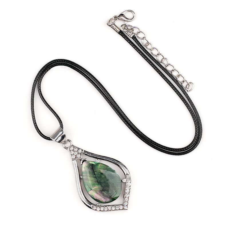 Pingente de gota de água de cabeça de pedra semipreciosa de cristal natural, liga incrustada de pedra preciosa, colar de pingente DIY de concha de abalone.
