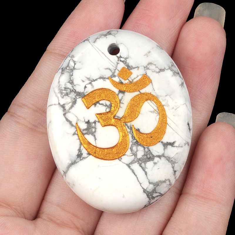 2338-Letras de ágata de cristal natural OM símbolo palma pedra yoga runa DIY chaveiro pingente acessórios
