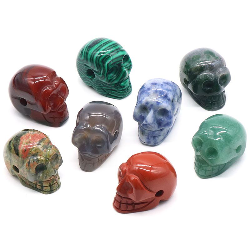 1365-Acessórios de pingente de cabeça fantasma de crânio de pedra semipreciosa de cristal natural, artesanato de Halloween pequenos ornamentos