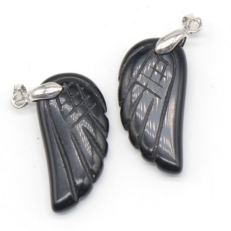 1608-32Mm pingente de asa, pedra de ágata de cristal natural gravado pingente de asa DIY acessórios de jóias