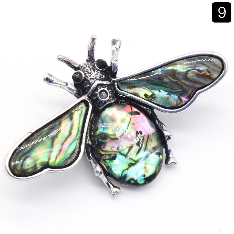 1209-Abelha semipreciosa de ágata de cristal, pingente de pedra preciosa de concha de abalone incrustada em liga, colar de broche