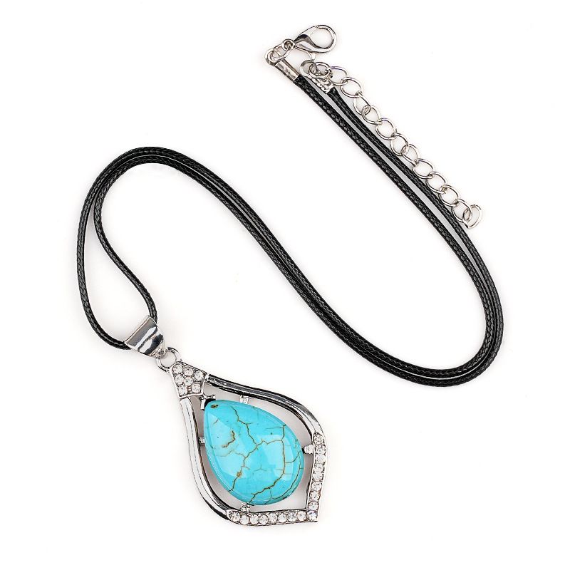 Pingente de gota de água de cabeça de pedra semipreciosa de cristal natural, liga incrustada de pedra preciosa, colar de pingente DIY de concha de abalone.