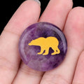 2199-Pedra de ágata de cristal natural gravada urso disco de 25mm pedra semipreciosa gravada padrão animal decoração criativa