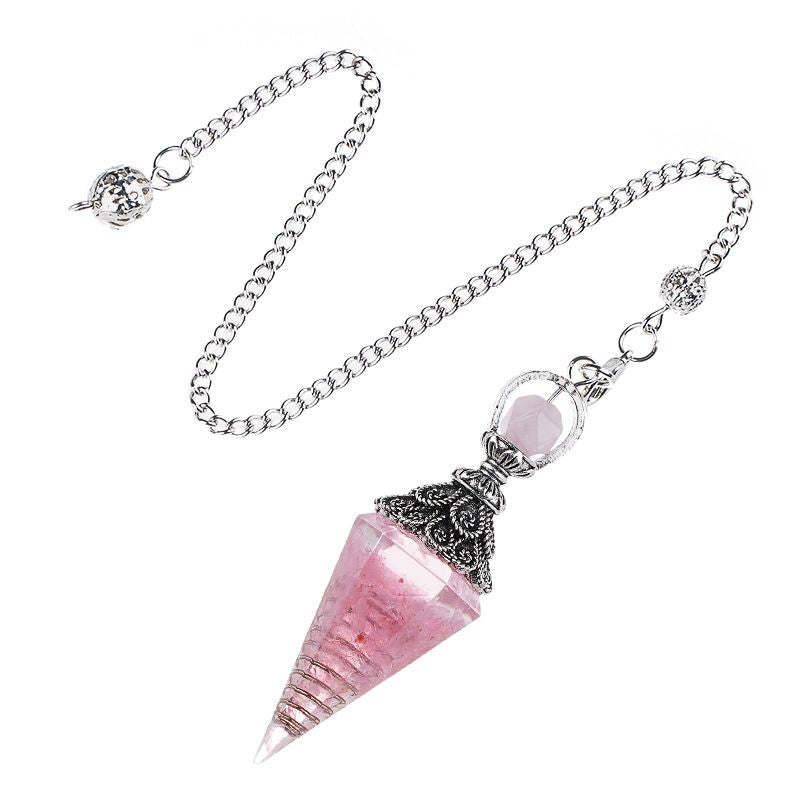 Pêndulo de cristal natural Pêndulo de resina de cone hexagonal de prata antiga envolto em epóxi